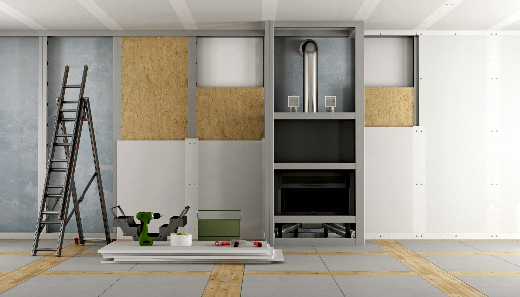 Renovation of an old house with fireplace